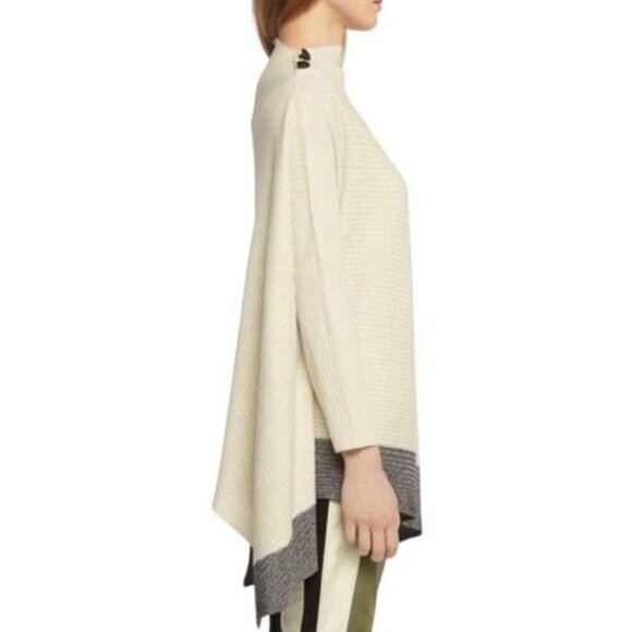 Rag & Bone Reanna Draped  Asymmetrical Ribbed Wool Poncho Sweater Size XS Ivory - Picture 2 of 9
